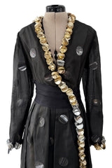 Fabulous 1960s Geoffrey Beene Black Silk Organza Dress w Metallic Gold & Silver Discs & Bead Detail