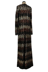 Extraordinary 1970s Donald Brooks Metallic Copper, Gold & Black Sequin & Lame Knit Dress