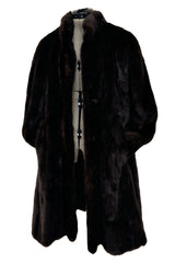 1980s-90s Yves Saint Laurent Dark Brown Mink Swing Car Coat Jacket w Pockets