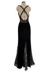 Fall 1995 Valentino by the Original Mr Valentino Runway Black Velvet Dress w Sequin Detailing