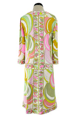 Prettiest 1960s Emilio Pucci Pale Pastel Curving Print Silk Jersey Dress w Contrasting Border
