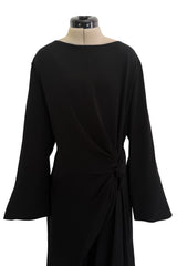 Minimalist Vintage Thierry Mugler Black Wide Legged Jumpsuit w Wrapped Front Detail & Flared Sleeves