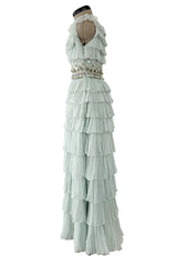 Spectacular Cruise 2009 Christian Dior by John Galliano Soft Pastel Blue-Green Ruffle Dress w Beading