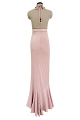 Prettiest 2000s Gianni Versace Pale Dusty Pink Plunge Stretch Jersey Halter Dress w Open Back