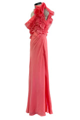 Prettiest Spring 2011 Valentino by Pierpaolo Piccioli & Maria Grazia Chiuri Pastel Coral Ruffled One Shoulder Silk Chiffon Dress
