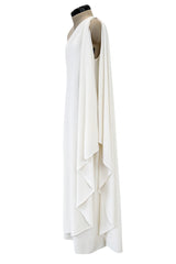 Most Wanted 1978 Halston Off White Ivory One Shoulder Draped Jersey Maxi Dress