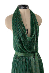 Phenomenal & Rare 1979 Halston Couture Andy Warhol Filmed Green Beaded Halter Dress w Open Back