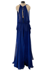 Exceptional Fall 2010 Emilio Pucci by Peter Dundas Look 42 Blue Silk Chiffon Caped Dress