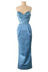 Outstanding 1960s Christian Dior by Marc Bohan Demi-Couture Sky Blue Silk Bombshell Dress