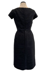 Rare 1950s Sophie Gimbel of Saks Fifth Avenue Black Silk Ribbed Textured Dress