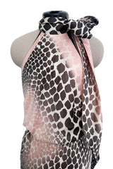 Spring 2004 Roberto Cavalli Bias Cut Silk Brown and Pink Printed Halter Top w Tie & Skirt Set