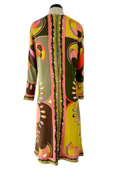 Fantastic 1960s Emilio Pucci Green Pink Coral & Orange Abstract Print Silk Jersey Dress