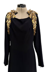 Stunning 2013 Unlabeled Alexander McQueen by Sarah Burton Black Crepe Dress w Gold Metal Detailing