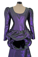 Fall 1987 Ady Couture Lausanne for Givenchy Iridescent Purple Metallic Dress w Velvet Bow