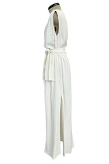 Yves Saint Laurent Spring 1993 minimalist White Dress w Raised Reptile Print