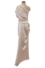 Spectacular Spring 2011 Lanvin by Alber Elbaz Pale Metallic Gold Silver Lame One Shoulder Dress