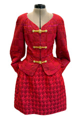 Fabulous 2000s Christian Lacroix Quilted Jacket & Skirt Suit Set with Gold Metal Closures