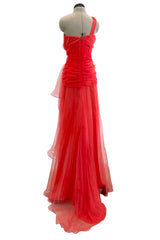 Spring 2012 Oscar de la Renta Runway Look 53 Coral Orange Chiffon One Shoulder Dress
