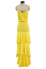 Minimalist 1970s Christian Dior by Marc Bohan Yellow Jersey Tank Dress w Three Tier Skirt