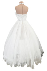 Fairy Tale 2010s Giambattista Valli White Dotted Silk Tulle Wedding Dress w Full Layered Netted Skirt