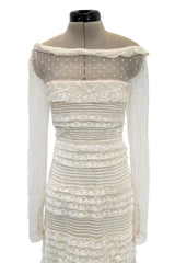 2012 Valentino by Pierpaolo Piccioli & Maria Grazia Chiuri Tiered Ivory Lace Net Dress w Sequin & Bead Detailing