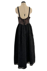 Elegant 1960s James Galanos Couture Black French Lace & Silk Cord Dress
