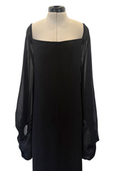 Exquisite 1978 Pierre Cardin Haute Couture Black Silk Chiffon Dress w Huge Balloon Sleeves