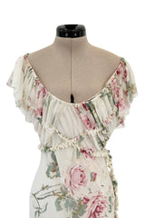 Outstanding Fall 2001 John Galliano Runway Look 41 Bias Cut Silk Chiffon Dress w Romantic Floral Print