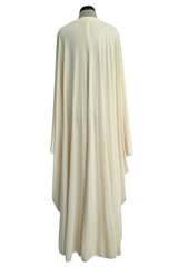 Incredible 1974 Yuki by Gnyuki Torimaru for Rembrandt Ivory Jersey Front Plunge Caftan Dress