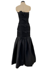 Spring 1987 Yves Saint Laurent Grosgrain, Dotted Net & Silk Strapless Dress w Bows
