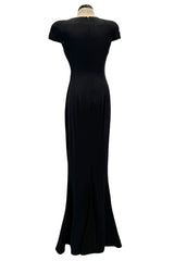 2011 Alexander McQueen Sculpted Bias Cut Black Silk Dress w Front Scoop