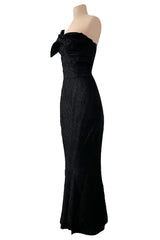 Incredible Spring 2007 John Galliano Strapless Black Lace Dress w Peak Bodice & Intricate Seaming