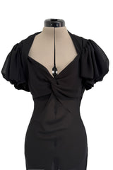 Gorgeous Spring 2006 Christian Dior by John Galliano Black Chiffon Bias Cut Dress w Capped Sleeve