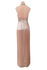 Outstanding Fall 2000 Thierry Mugler Dusty Pink Metallic Dress w Rhinestone & Metal Collar