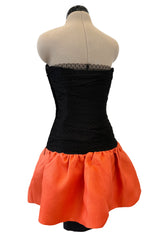 Spring 1987 Yves Saint Laurent Runway Strapless Dotted Net Mini Dress w Coral Skirt