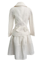 Extraordinary Spring 2006 Christian Dior by John Galliano Textured Off White Bow Detailed Jacket & Full Skirt Suit
