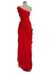 Prettiest Spring 2009 Valentino by Alessandra Facchinetti Look 31 Red Silk Chiffon One Shoulder Dress