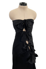 Incredible Spring 2003 Christian Dior by John Galliano Black Silk Open Cut Out Bow Dress w High Slit