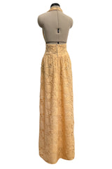 1970s Lanvin by Jules-Francois Crahay Couture Deep Yellow Lace Halter Dress w Wide Band at the Waist