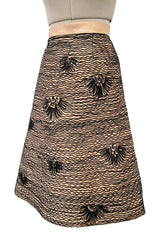 Extraordinary 1950s Sophie of Saks Gold Silk Skirt w Extensive Hand Applied Black Cord Appliqué