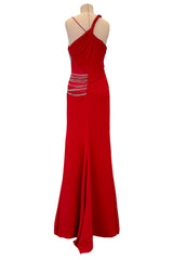 Fabulous 2000s Versace by Donatella Red Crepe Dress w Rhinestone & Silver Chain Detailing