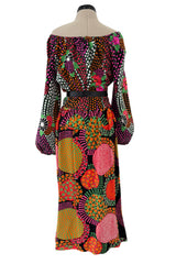 Fantastic 1970s Lanvin by Jules-Francois Crahay Printed Off Shoulder Stretch Jersey Dress