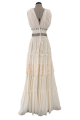 Gorgeous 2010s Lanvin Blanche by Alber Elbaz Dotted Net Plunge Dress w Rhinestone Details