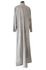 Fantastic 1970s Halston Metallic Silver Lame Lurex Full Length Caftan Dress w Notched Neckline