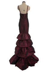 Gorgeous Fall 2005 Original Valentino Runway Look 67 Deep Oxblood Silk Dress w Tiered Ruffle Skirting