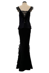Spectacular Spring 2003 Christian Dior by John Galliano Bias Cut Black Silk Chiffon Lace Up Skirt & Top Set