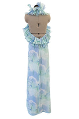 Dreamy Spring 1974 Lanvin by Jules-Francois Crahay Pale Blue Print Silk Chiffon Ruffle Dress