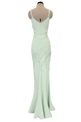 Fabulous Spring 2004 John Galliano Pale Mint Green Bias Cut Slip Dress w Rhinestone Detailing