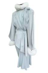 Ultra Rare Fall 1986 Thierry Mugler Ad / Runway Pale Ice Blue Suit w Faux Fur Cuffs & Collar