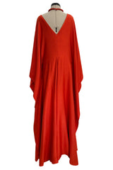 Spring 2022 Chloe by Gabriela Hearst Deep Burnt Orange Silk Caftan Dress w Hand Braided & Shell Detailing